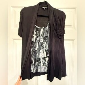 Bwear Black Layered Ruffle Print Camisole with Cardigan